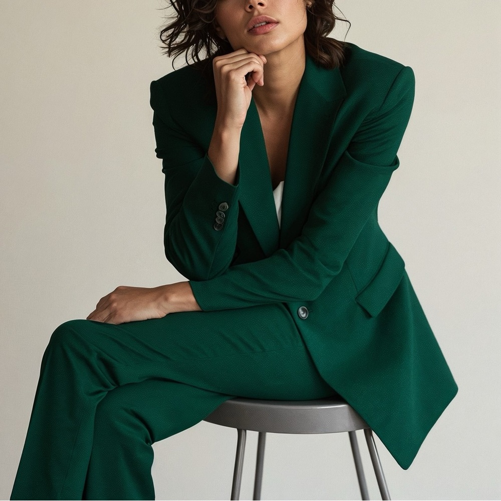 Zara Deep Green Blazer with Tuxedo Collar